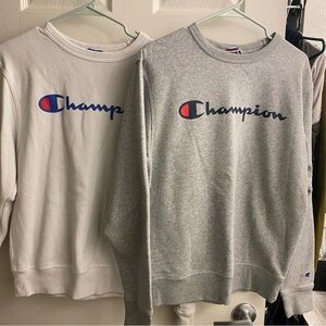 2 Champion Logo Sweatshirts in White and Gray